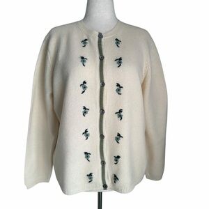 Sonoma Genuine Lambswool Cardigan Sweater XL Cream Embroidered Made in Australia